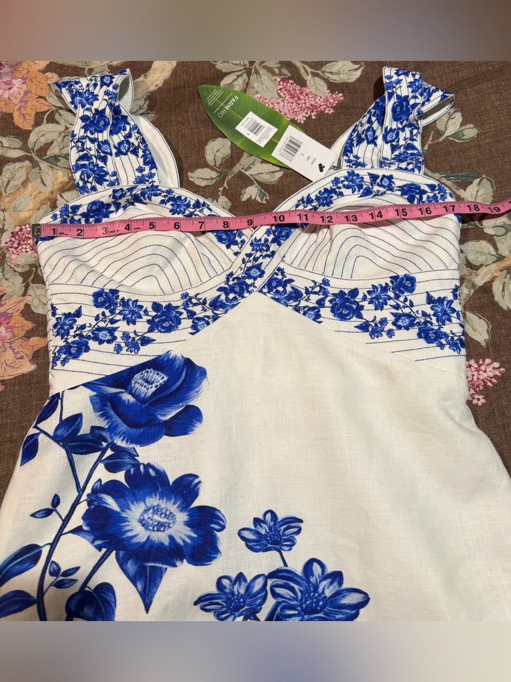 FARM Rio White Midi Dress with Blue Floral Print - Picture 11 of 14